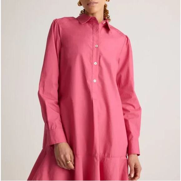 Quince Poplin Drop Waist Shirt Dress Large 100% Organic Cotton Pink Preppy Chic - Picture 3 of 12